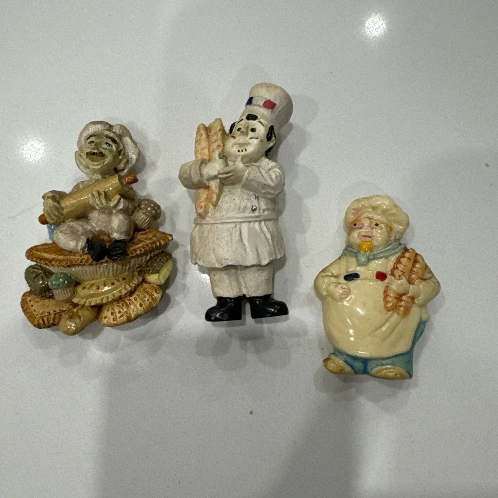 Vintage Resin Chef Refrigerator Magnets Set of Three